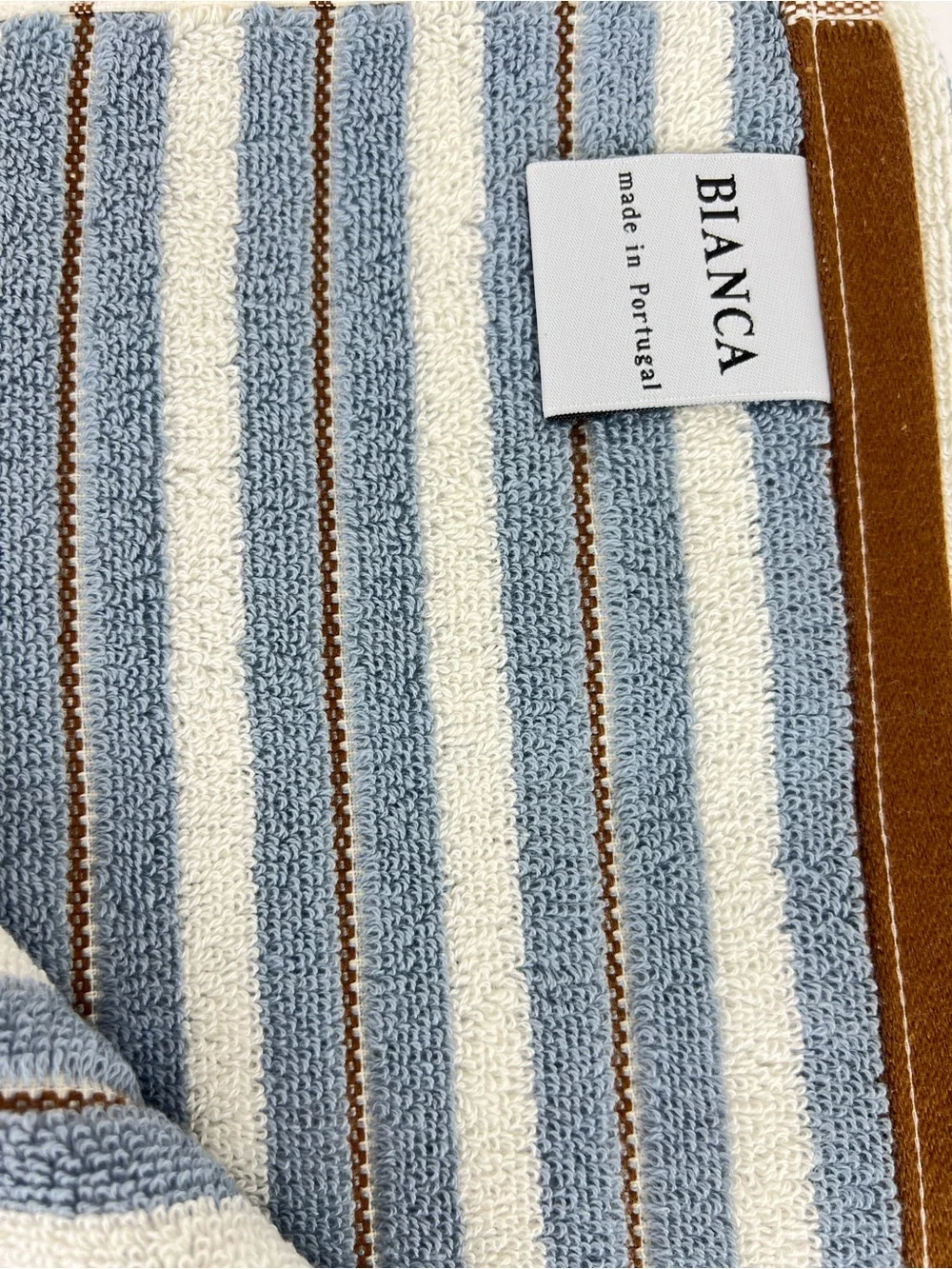 Bianca Bath Towel Set Blue Cream Brown Striped Soft Cotton Portugal 6 Pc NEW